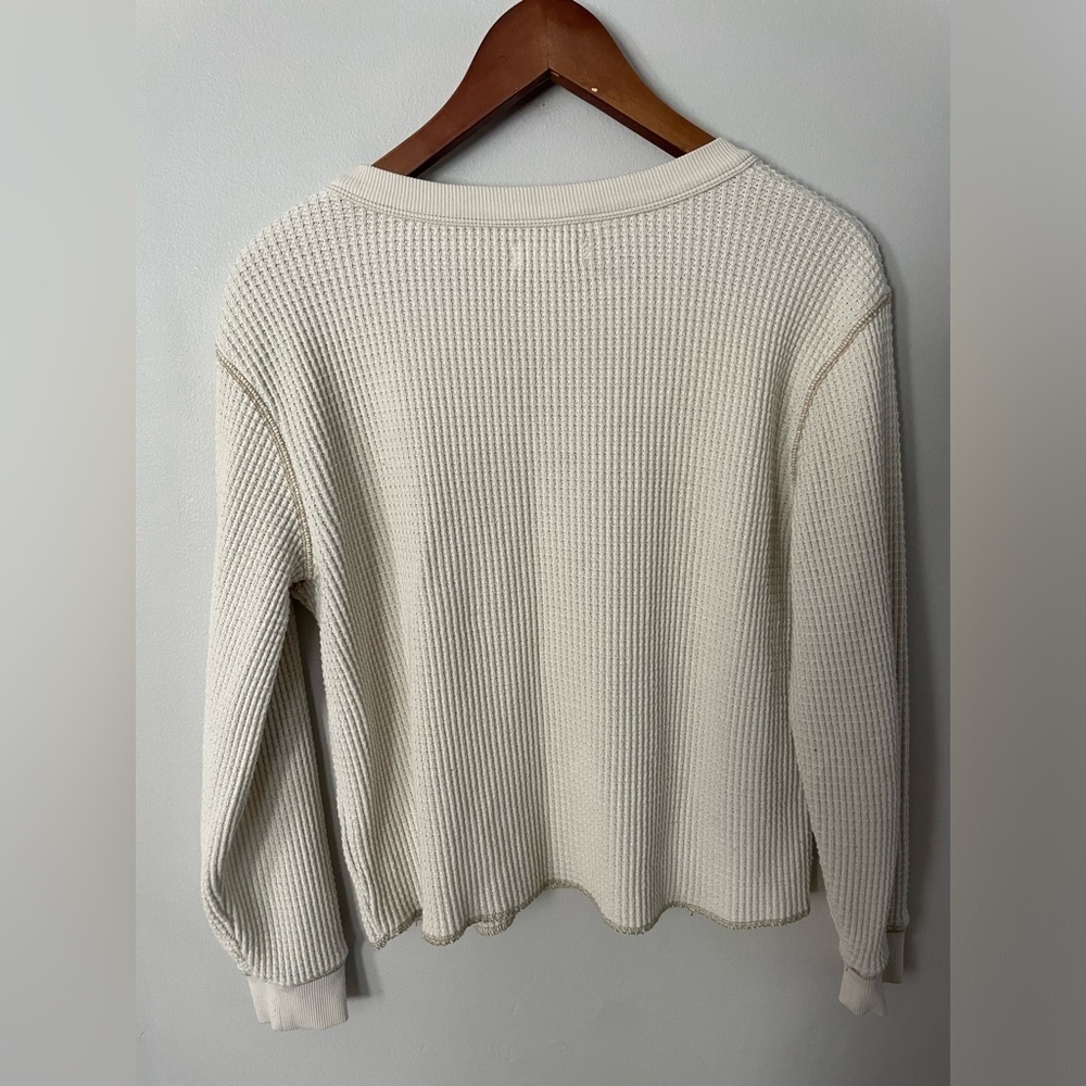 Madewell Cream Split Neck Super Warm Waffle Top Sz Large - Picture 4 of 5